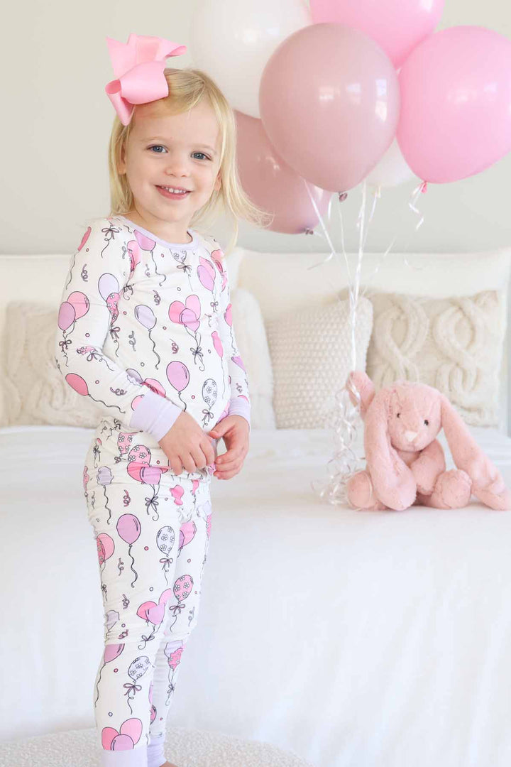 pink party time two piece pajama set for girls 