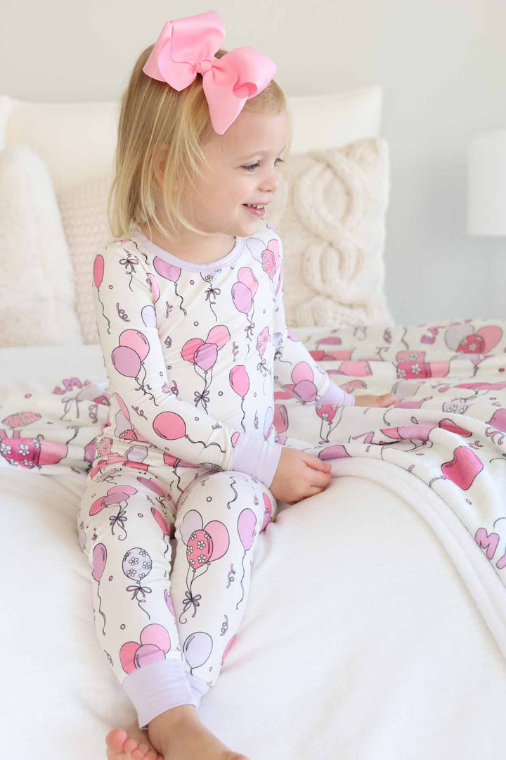 pink balloon birthday pajamas for girls 