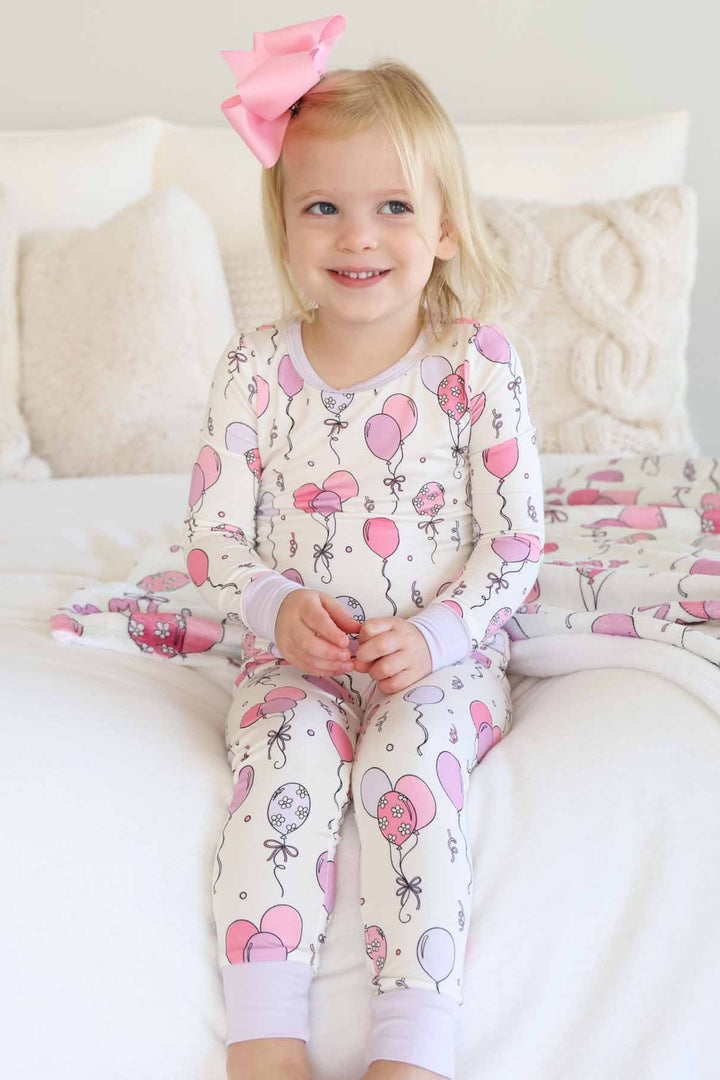 girls birthday-themed long sleeve pajama set 