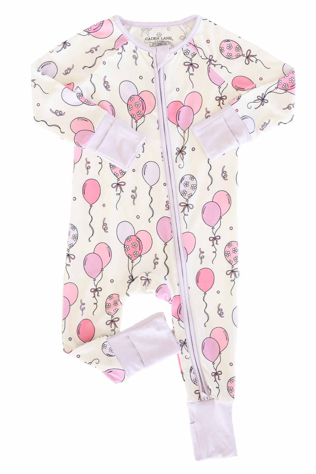 bamboo viscose convertible zip romper pajama with girly balloons