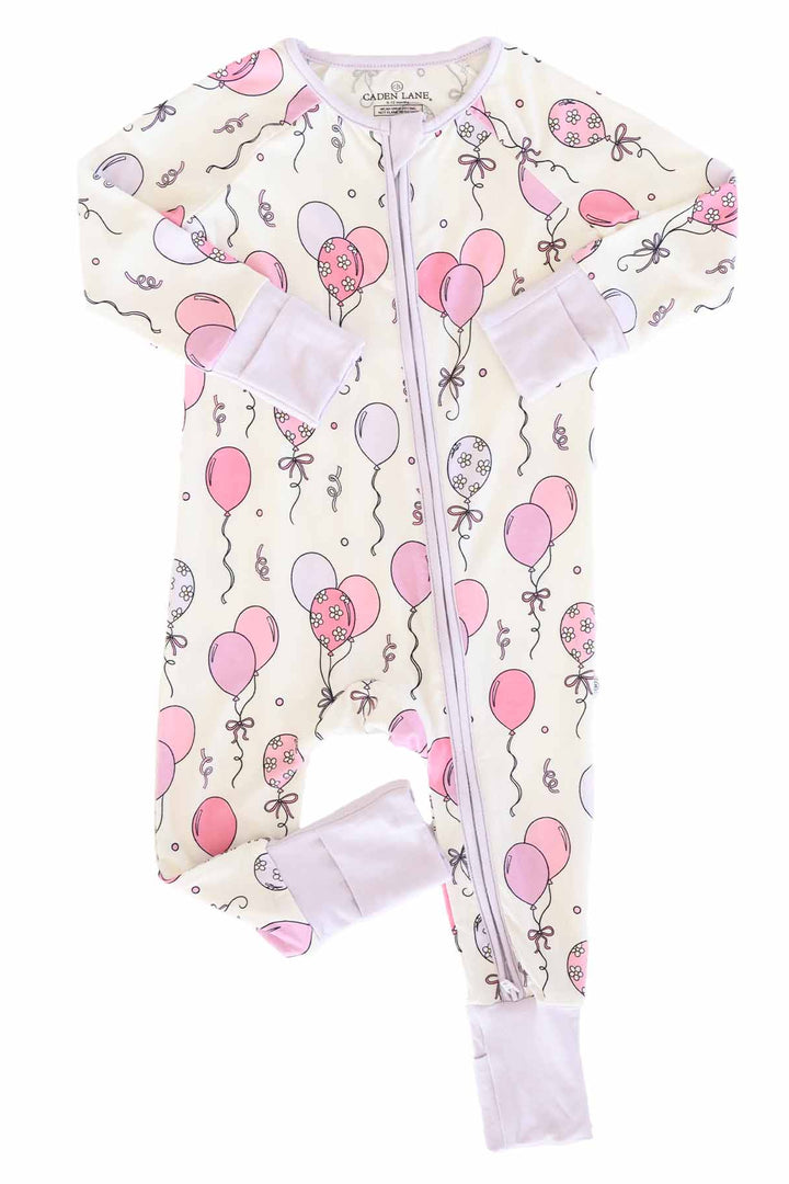 bamboo viscose convertible zip romper pajama with girly balloons