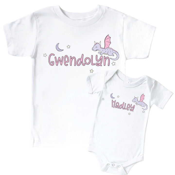 dragon personalized graphic tee and bodysuit for girls 