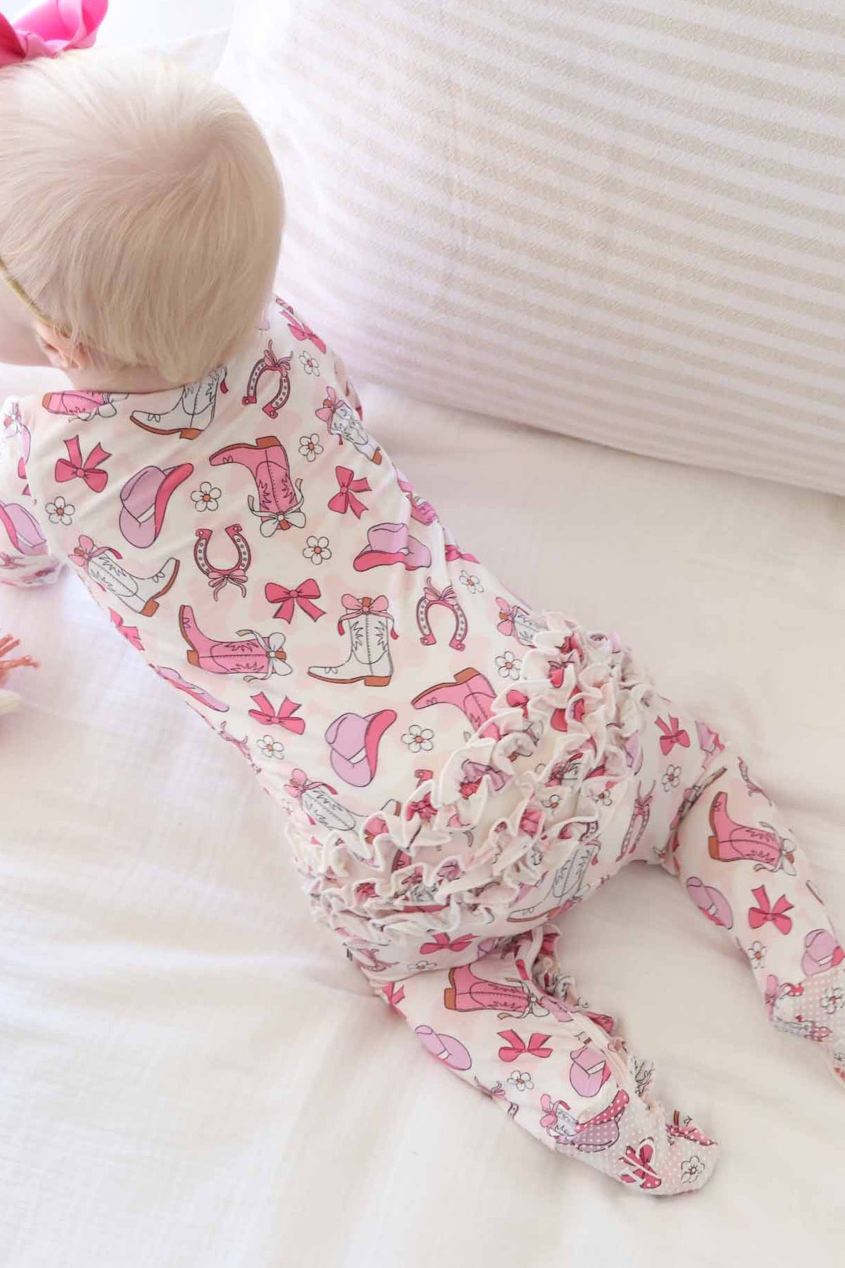 Rodeo Dreams Ruffle Zipper Footie | Pink