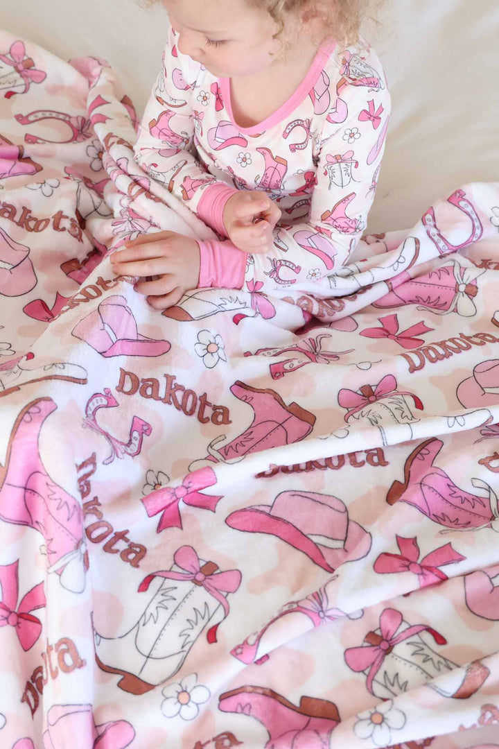 pink rodeo personalized blanket for girls 
