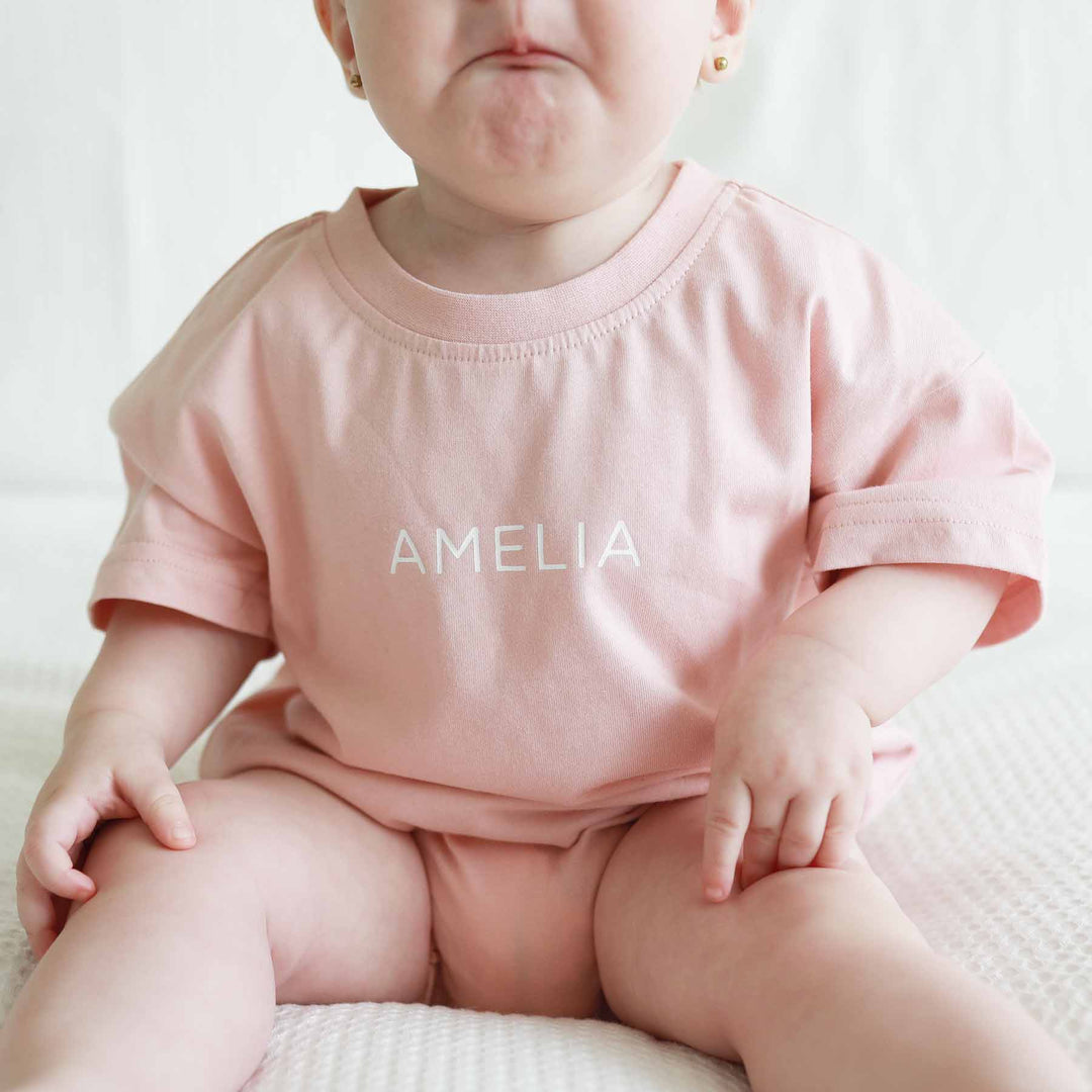 baby short sleeve bubble romper pink 