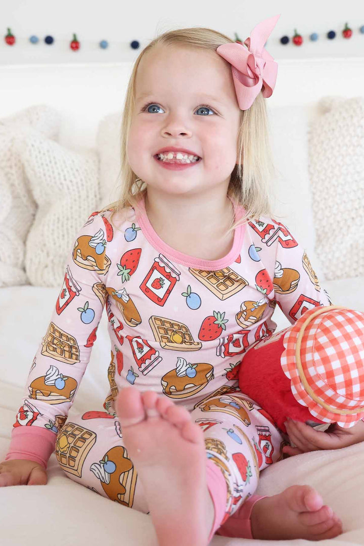 pancake, waffle, fruit and jam two piece pajama set for girls