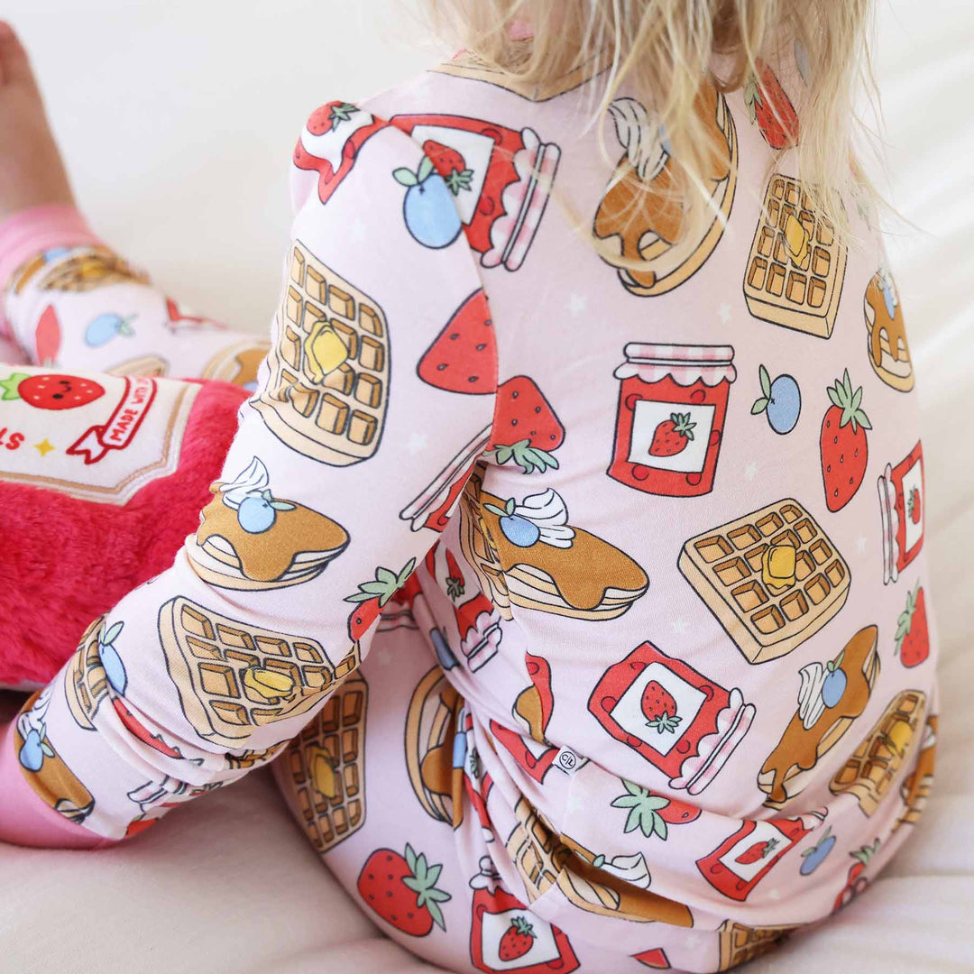 pink sweet stacks girls two piece pajama set 