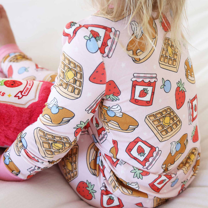 pink sweet stacks girls two piece pajama set 