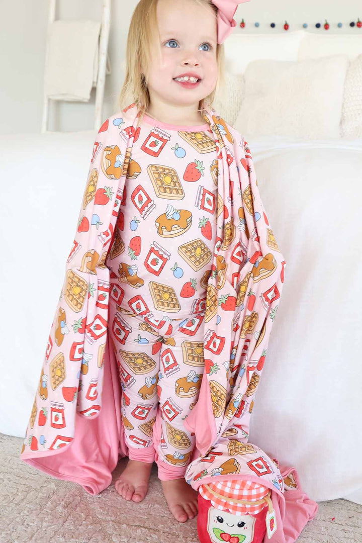 pink breakfast bamboo blanket for girls 