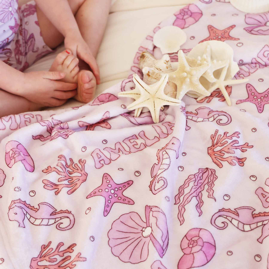 tiny tides pink personalized blanket for girls 