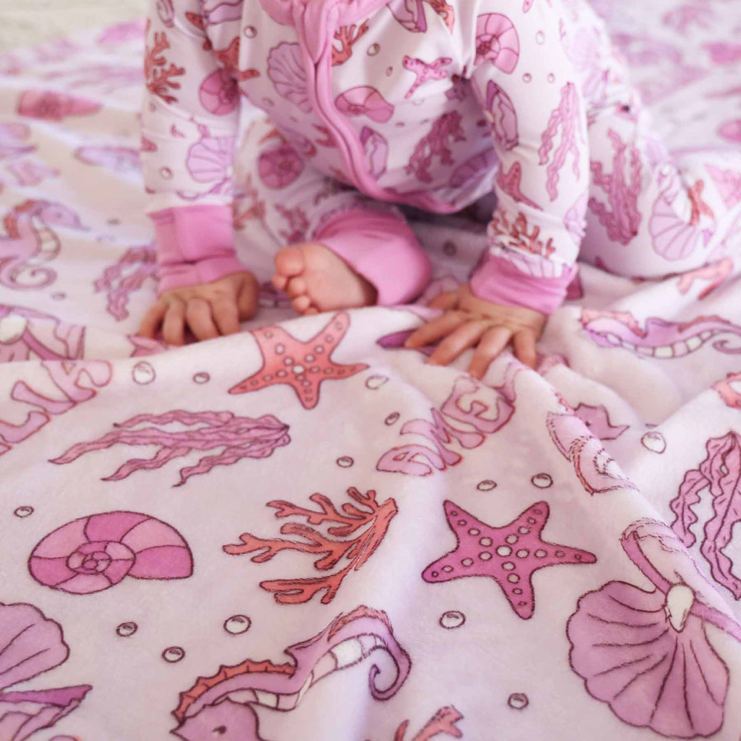 pink personalized blanket for girls ocean