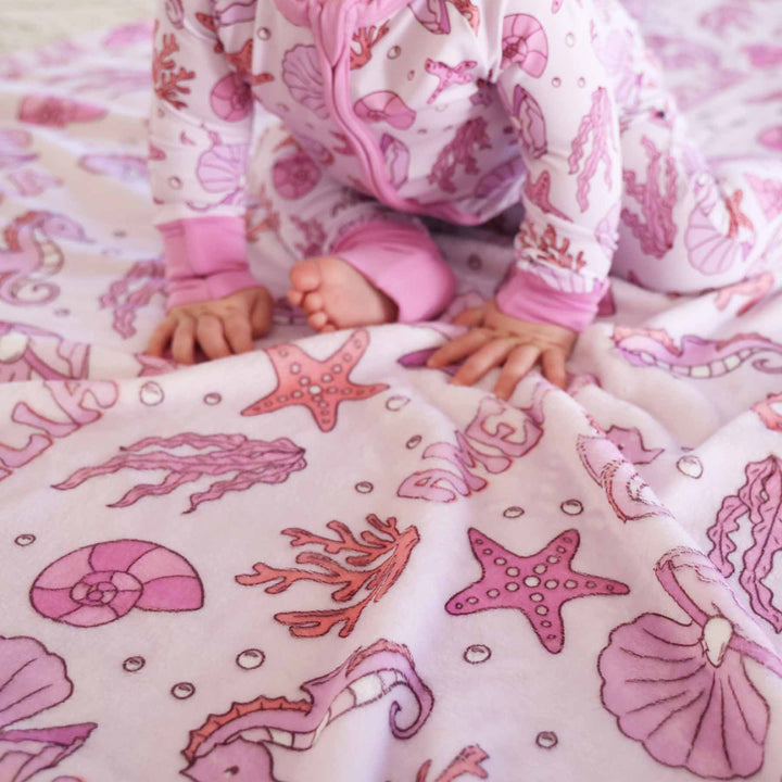 pink personalized blanket for girls ocean