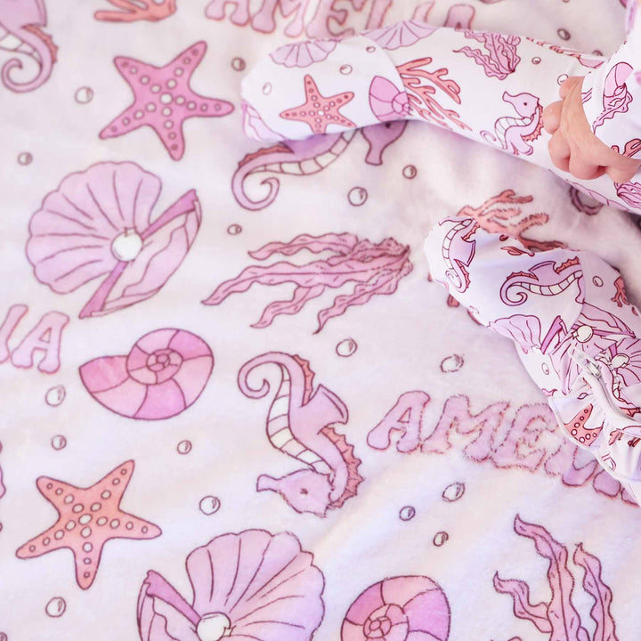 pink ocean personalized name blanket for girls 