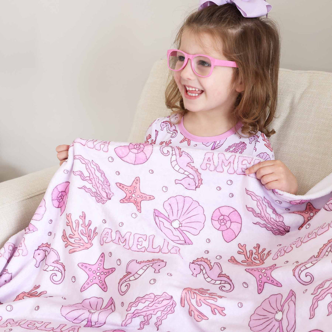 pink ocean personalized kids blanket 