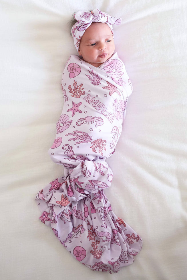 pink ocean personalized swaddle blanket for babies 