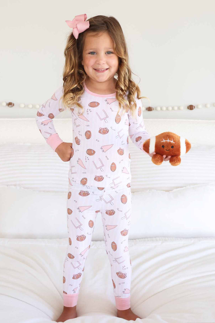 pink tiny touchdowns girls two piece pajama set 