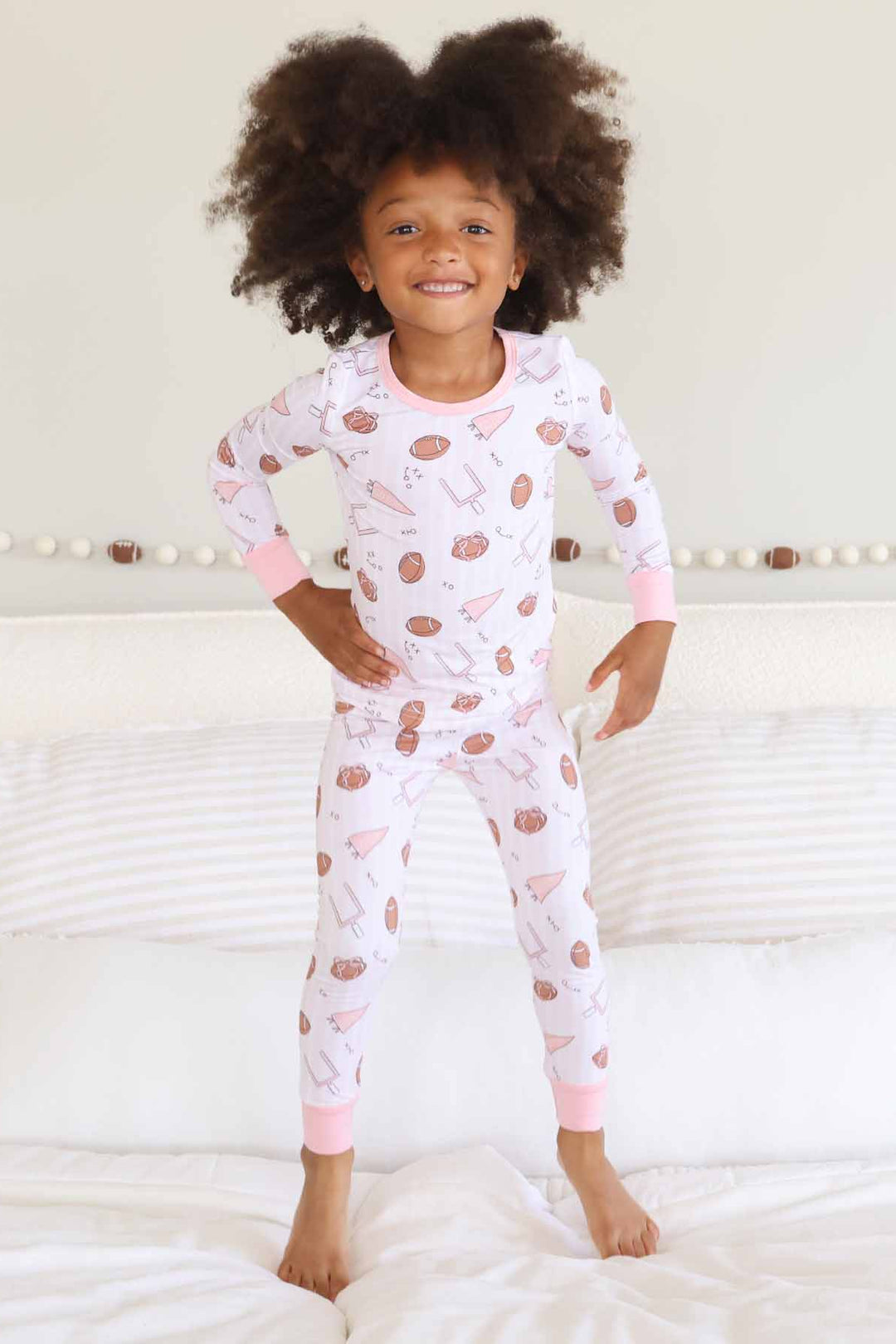 caden lane girl football two piece pajama set 