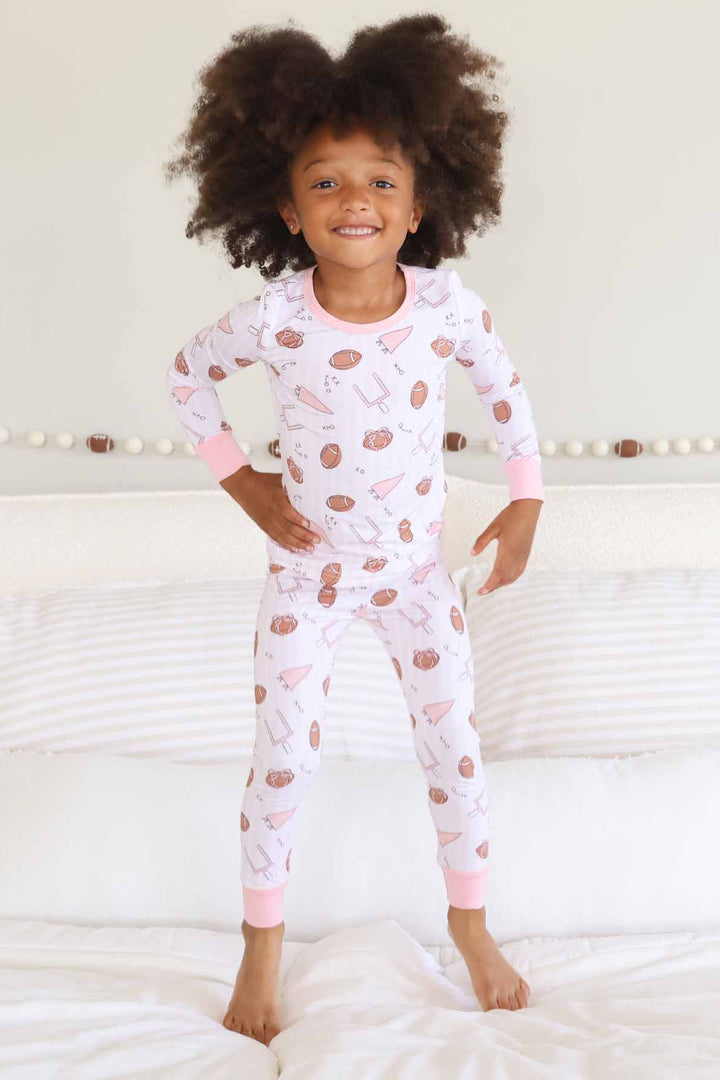 caden lane girl football two piece pajama set 