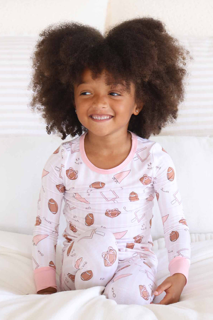 pink tiny touchdowns girls pajama set 