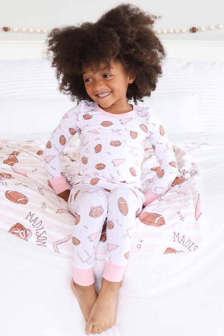 pink tiny touchdowns girls pajama set