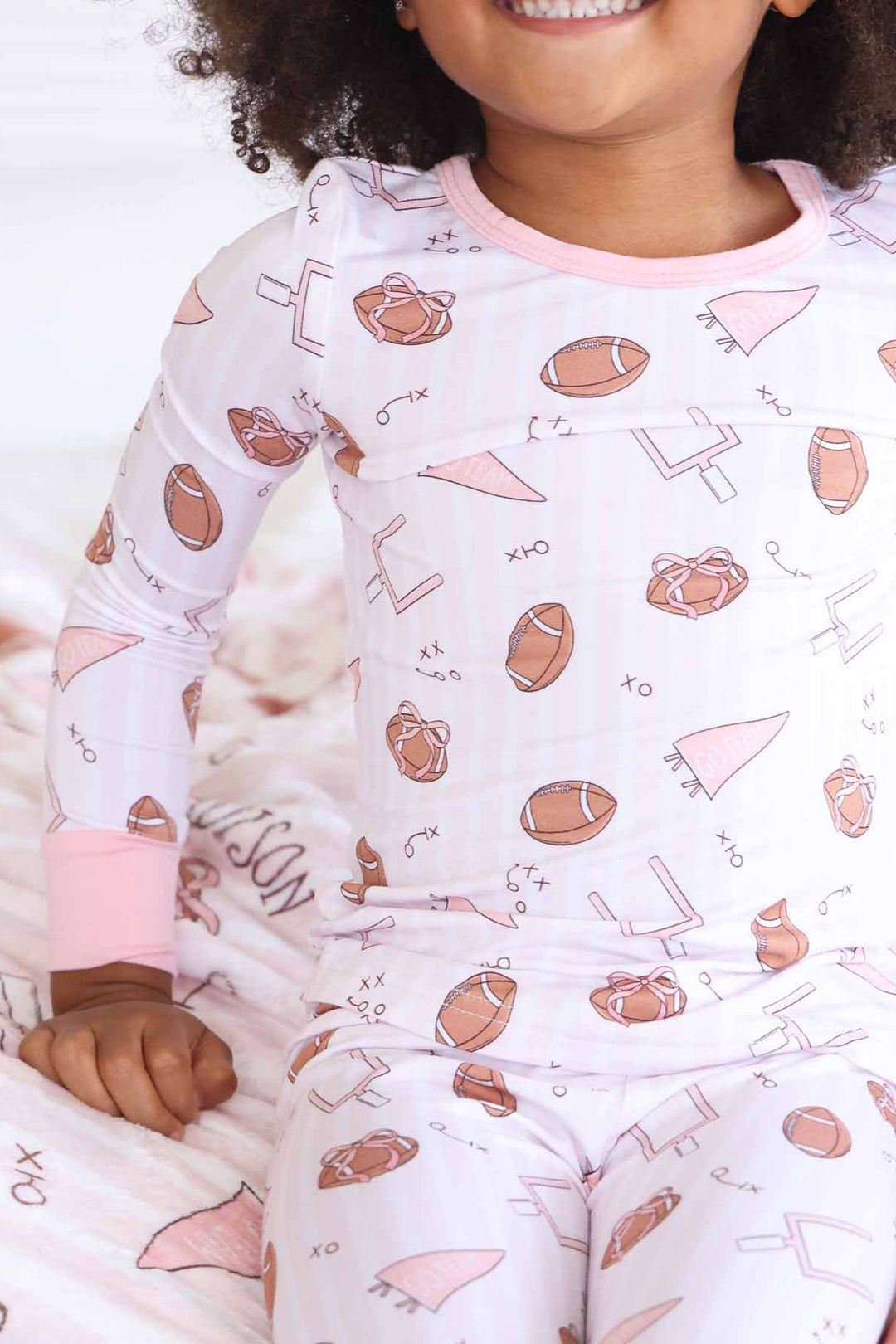 pink tiny touchdown bamboo viscose two piece pajama set for girls 