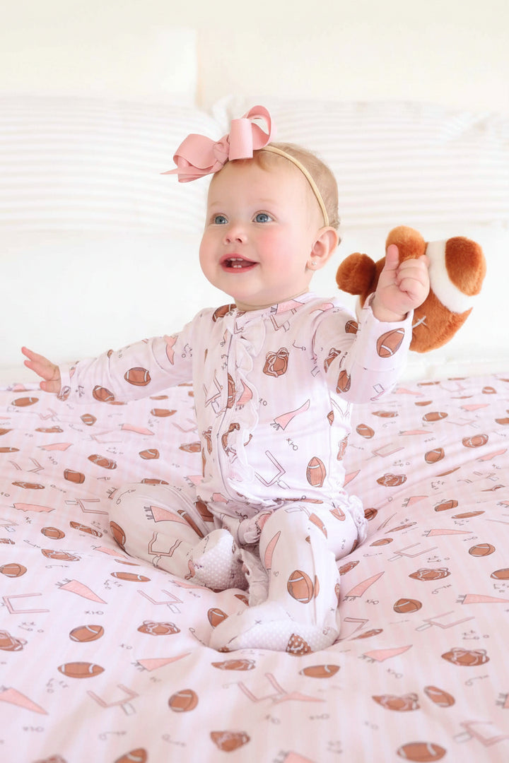 baby girl pink ruffle zipper footie football