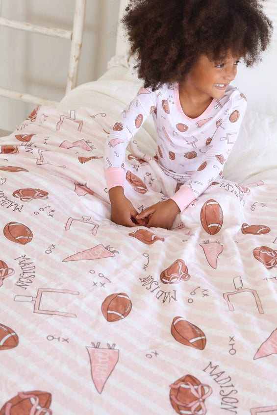 Tiny Touchdowns Personalized Kids Blanket | Pink