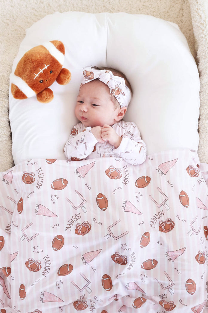 girly football personalized swaddle blanket for girls 