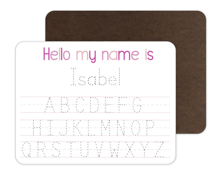 alphabet whiteboard pink hello my name is 