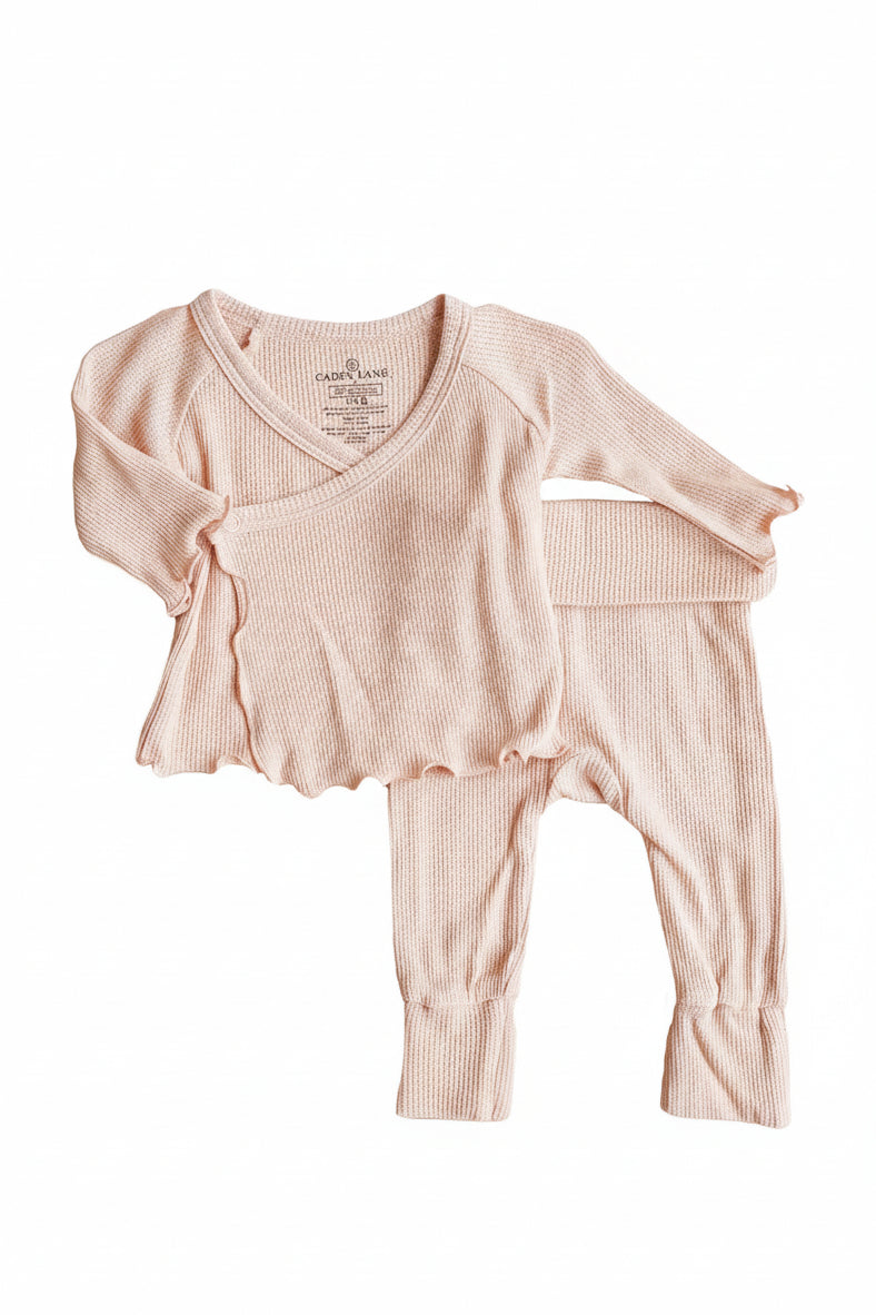 pale pink waffle crossover set for babies 