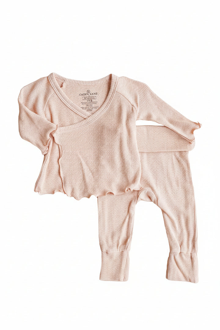 pale pink waffle crossover set for babies 