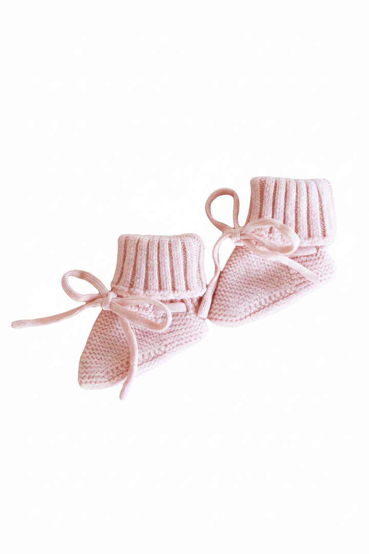 Knit Newborn Bow Booties | Baby Pink