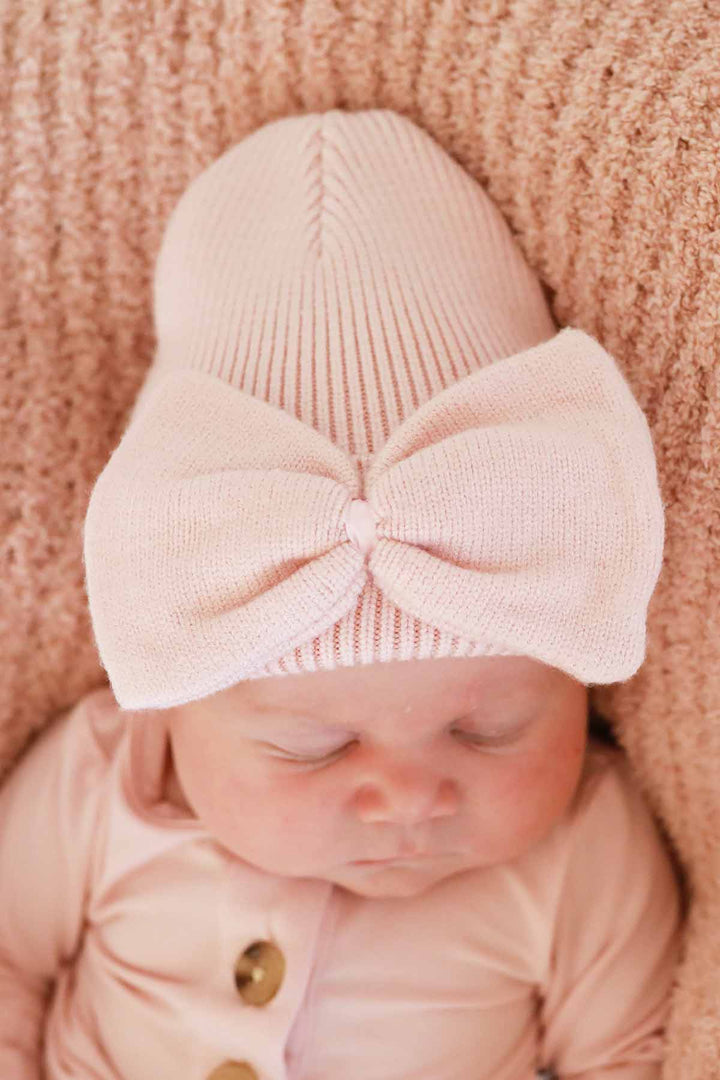 Knit Newborn Bow Beanies