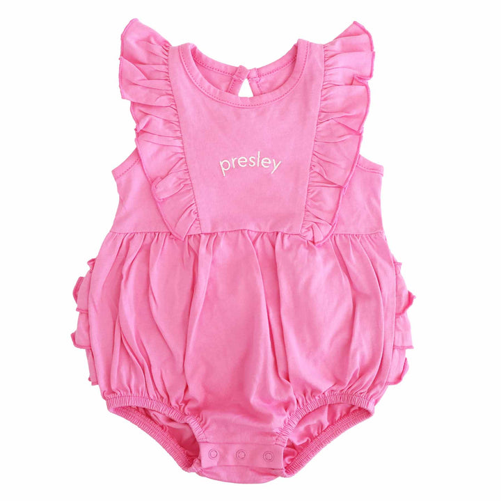 pink embroidered ruffle bubble for babies 