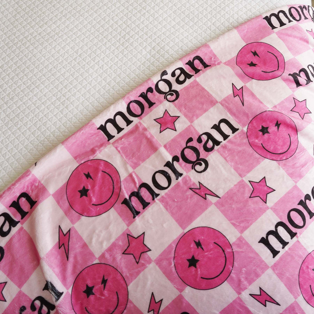 check blanket with smiley faces personalized 