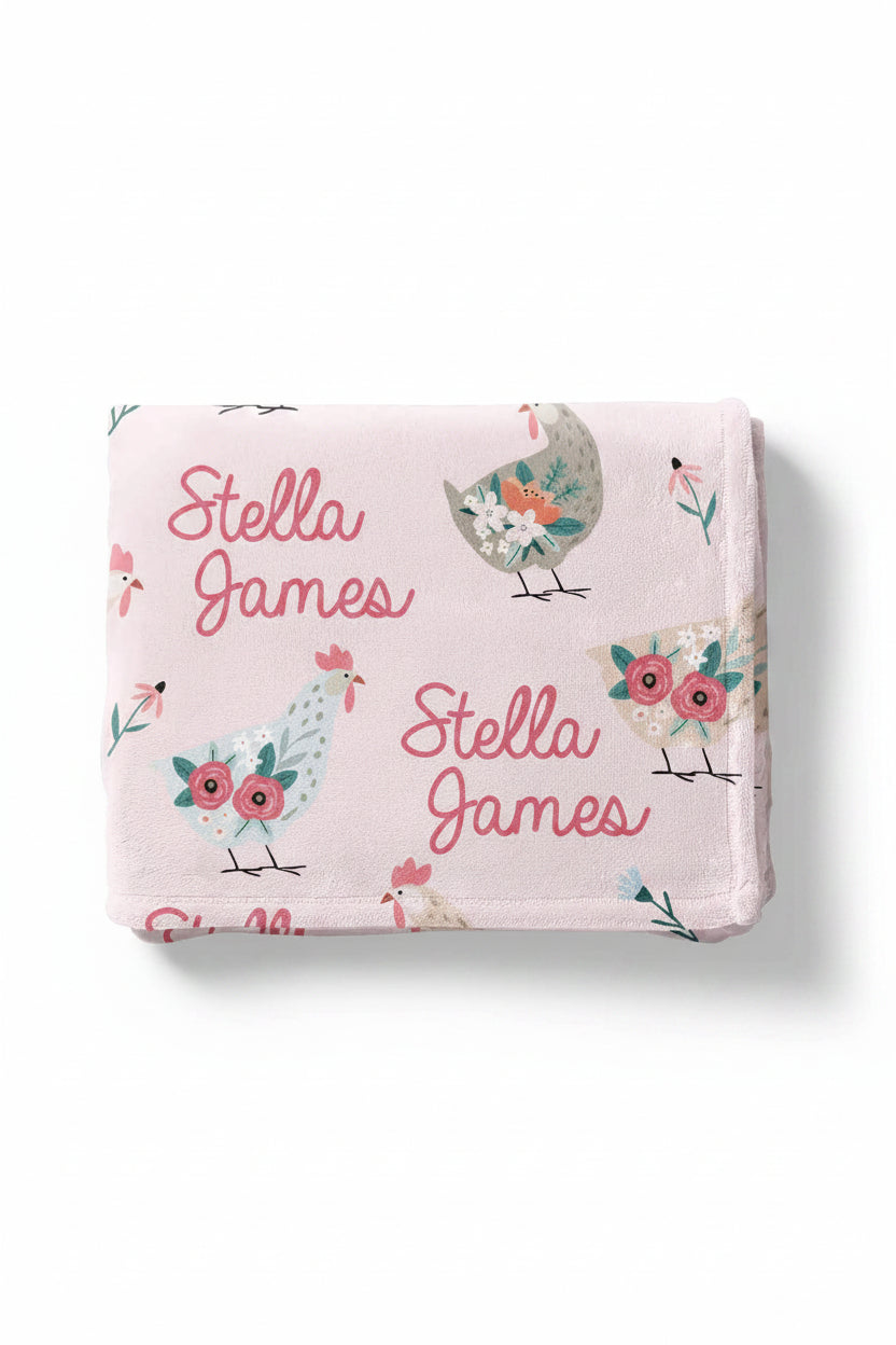 pink chicken personalized kids blanket 