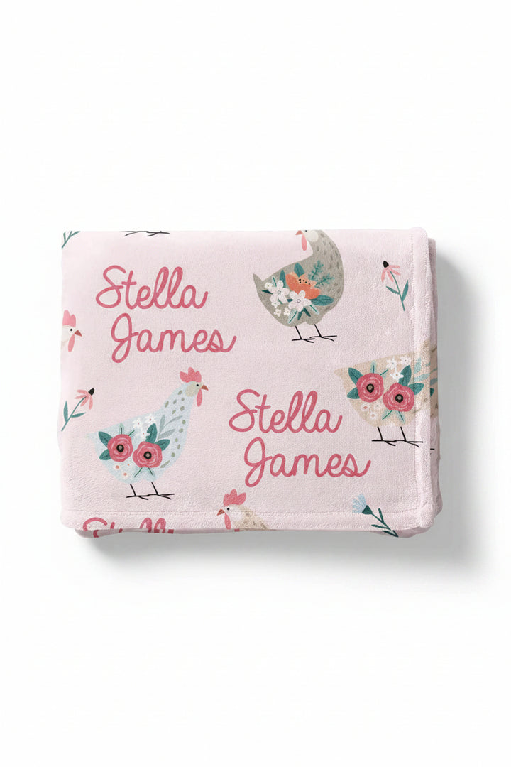 pink chicken personalized kids blanket 