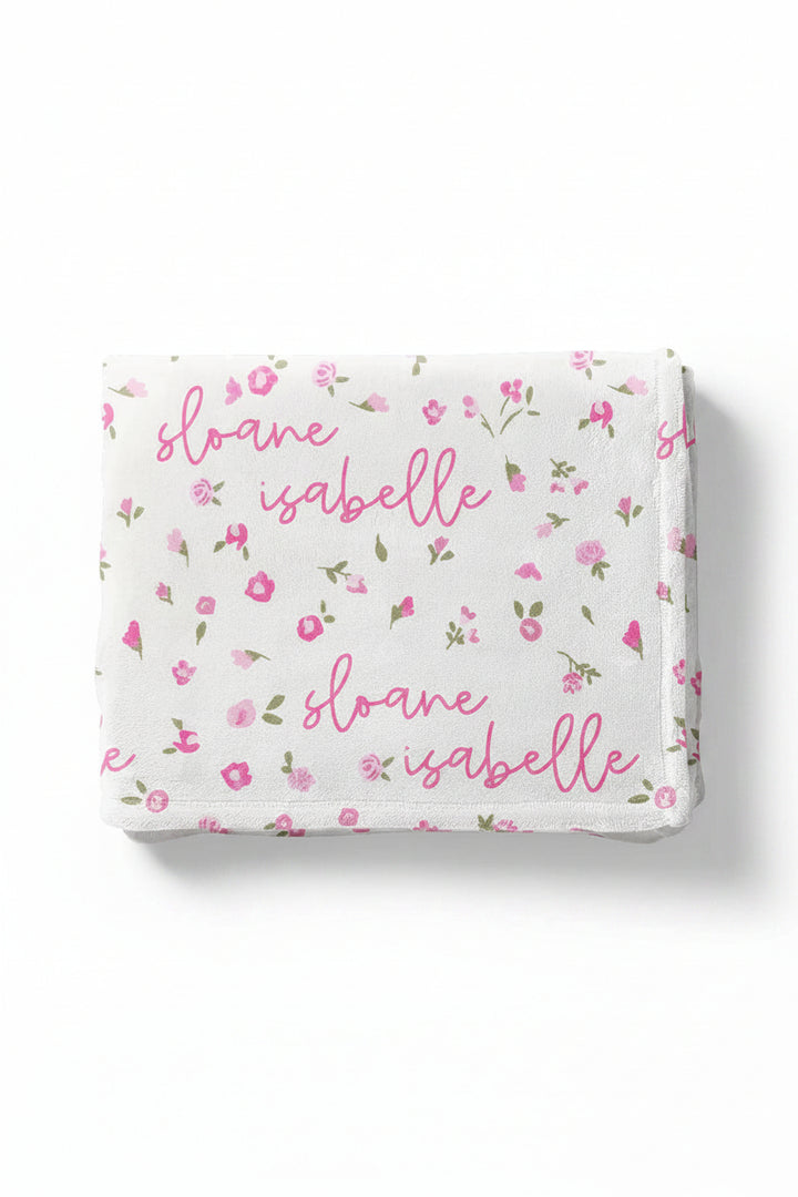 pink floral personalized kids blanket 