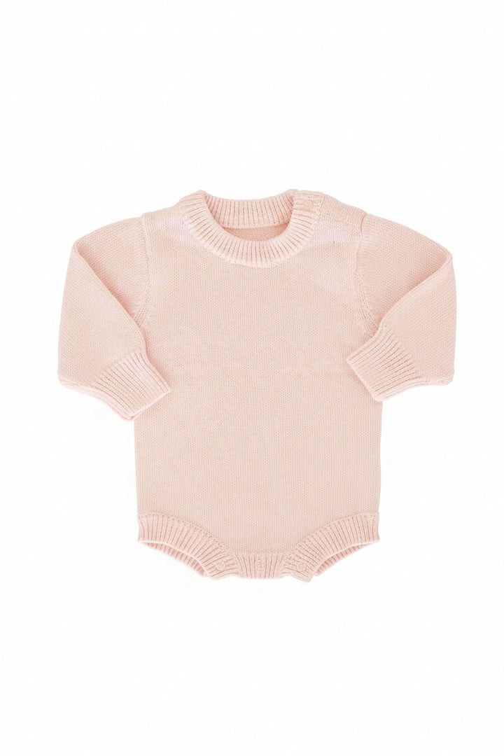 light pink long sleeve knot sweater bubble romper 