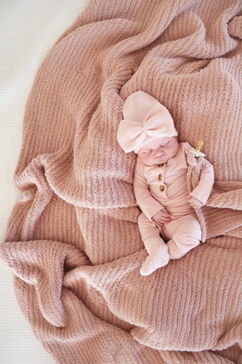 pink waffle knit baby blanket 