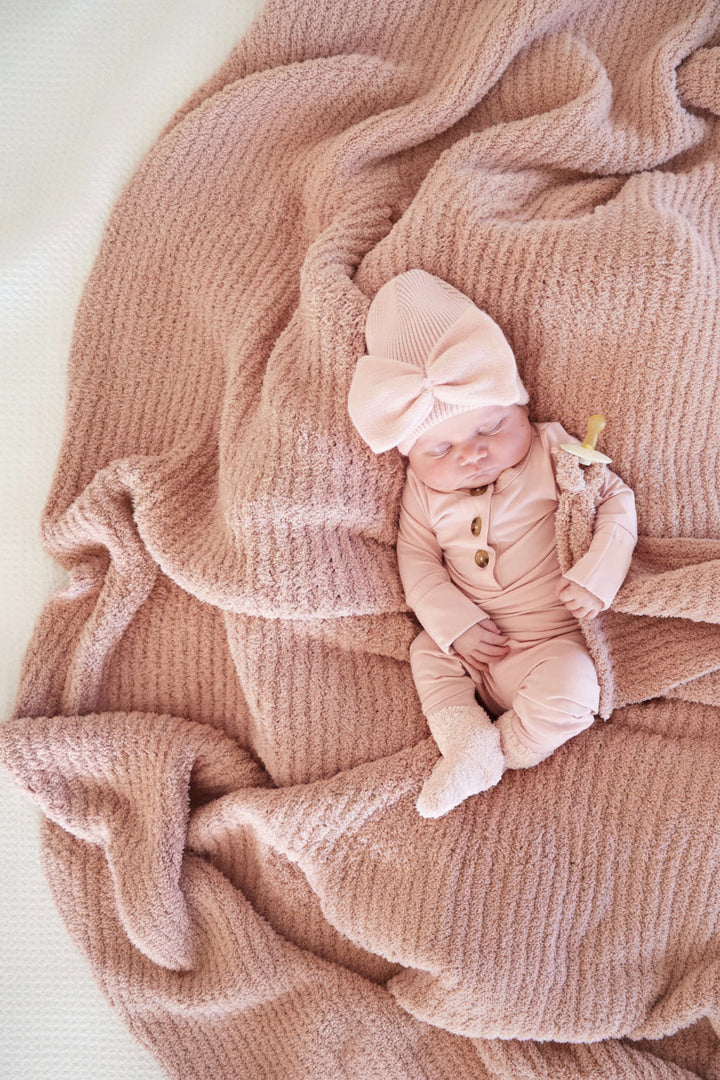 pink waffle knit baby blanket 