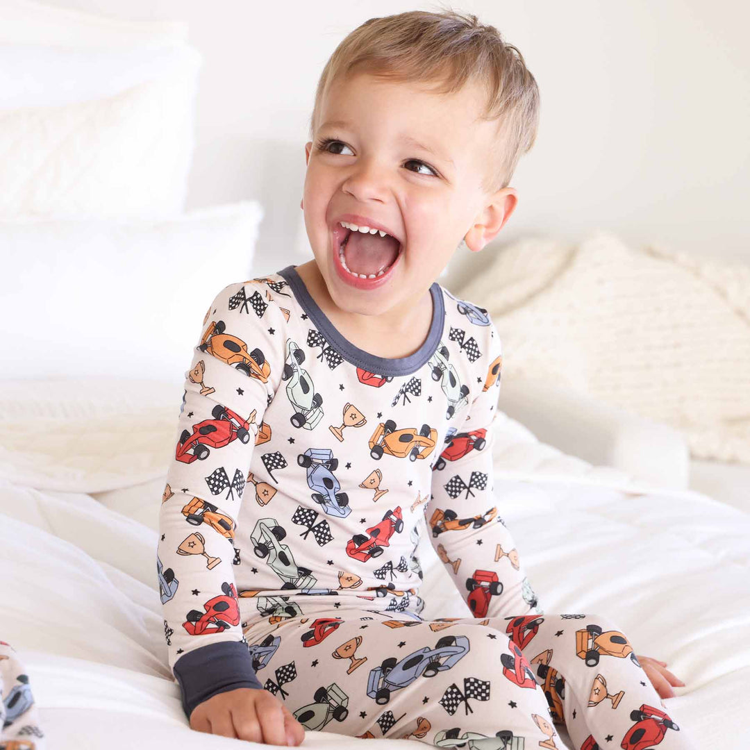 race car two piece pajama set for boys bamboo 