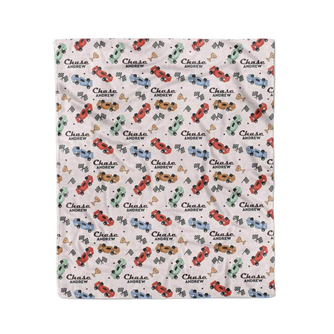 race car personalized blanket for boys 