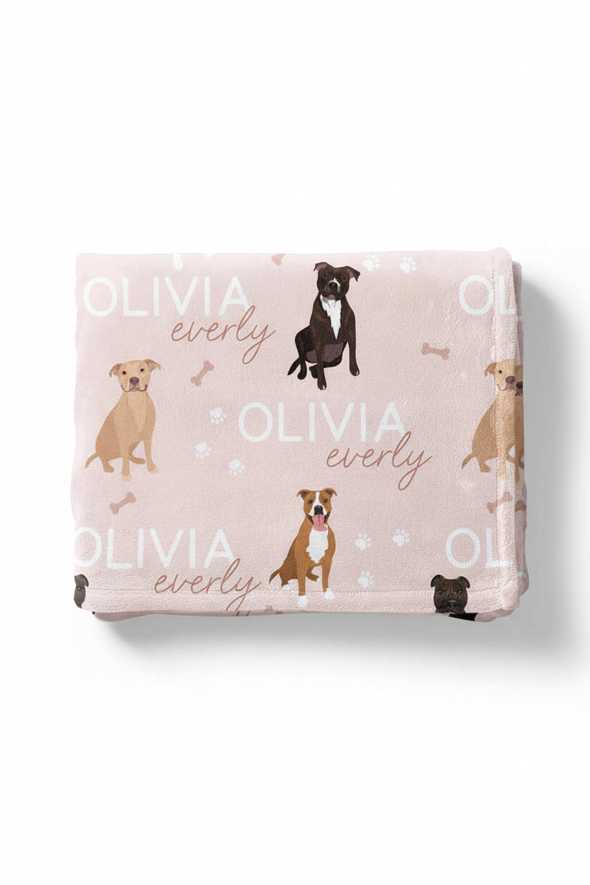 pink personalized kids blanket pit bull