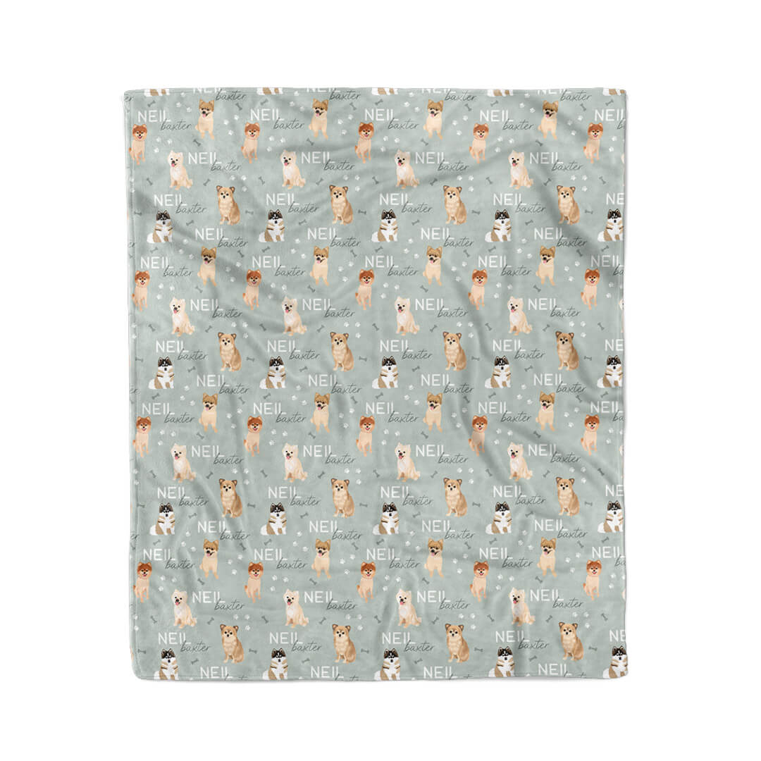 sage pomeranian personalized kids blanket