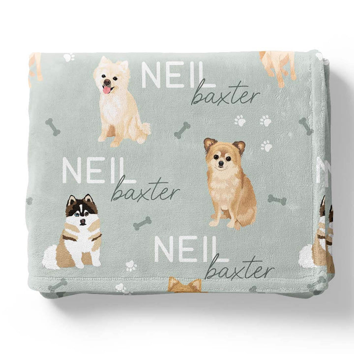 name blanket green with pomeranians 