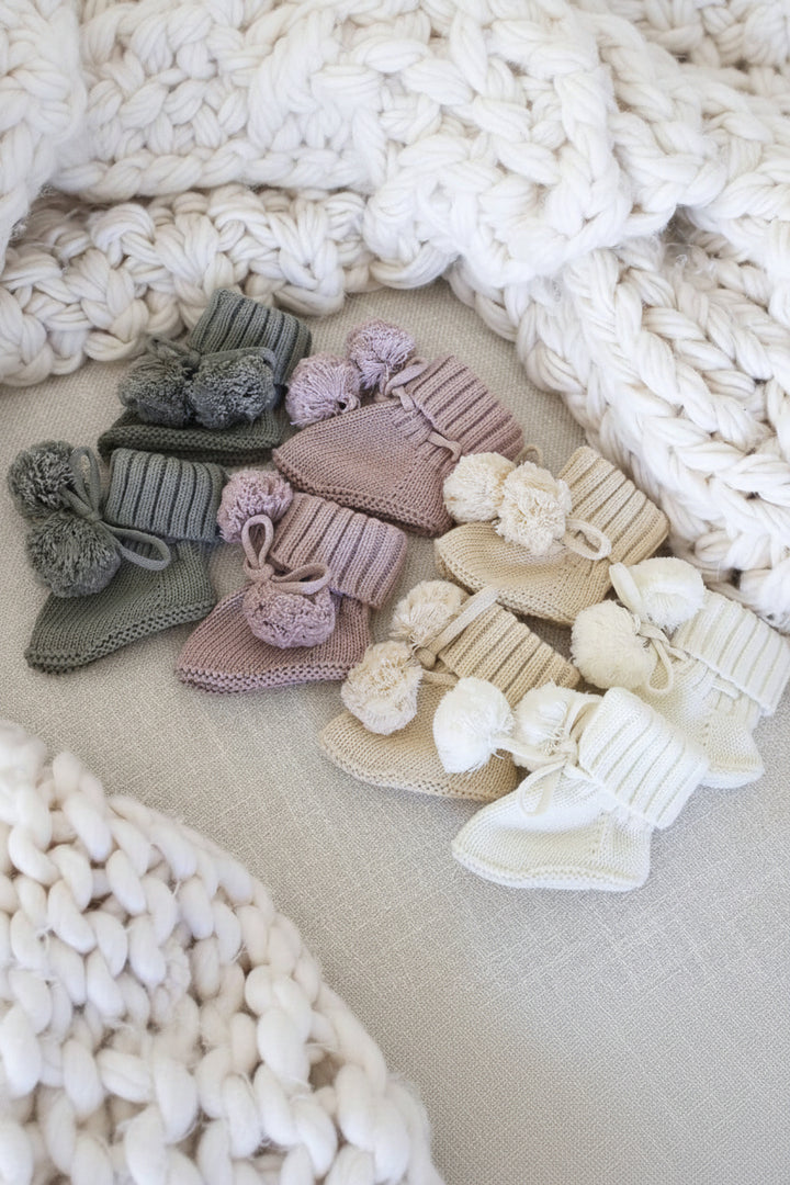knit sweater pom pom booties for babies