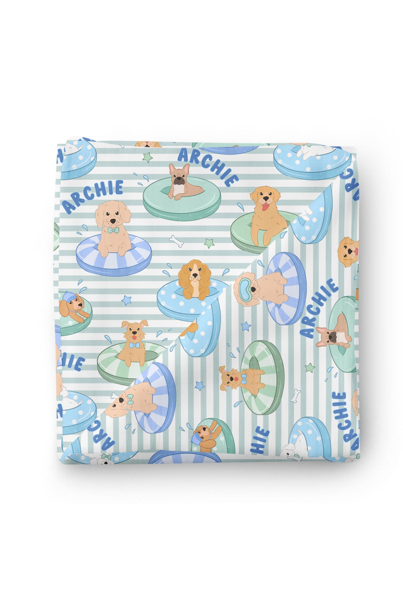 Personalized Swaddle Blanket | Poolside Pups Blue
