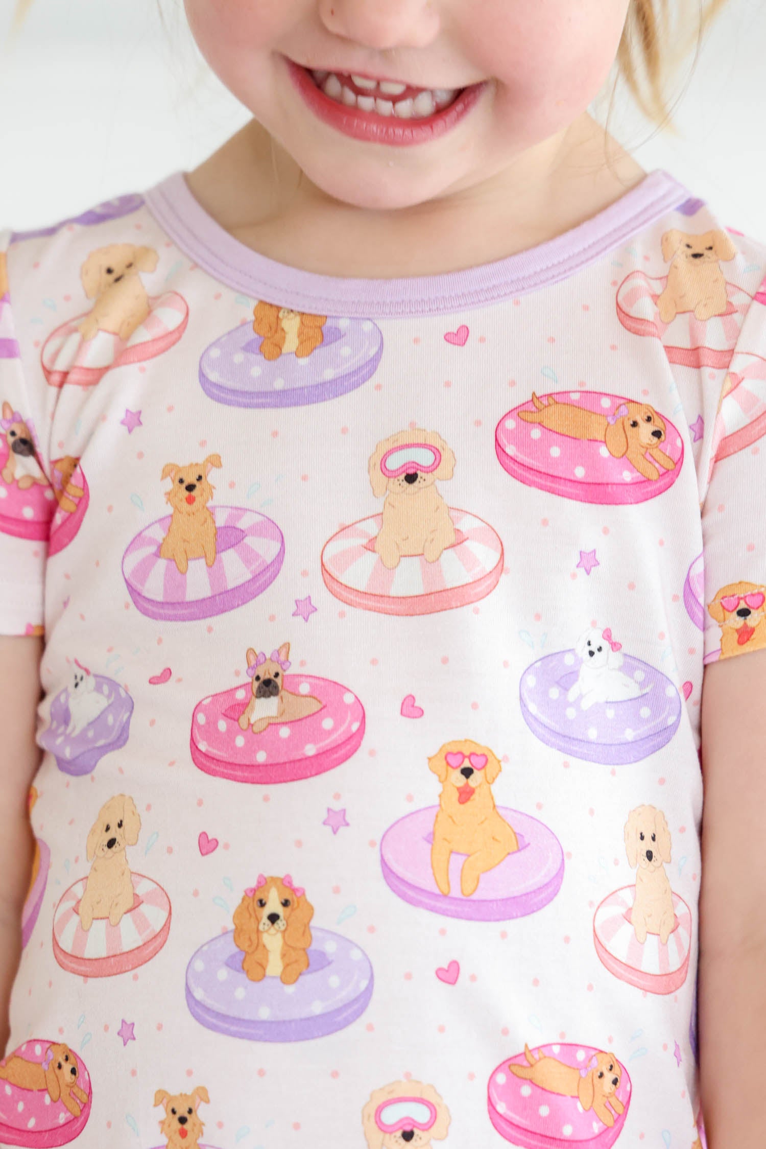 Two-Piece Short Pajama Set | Poolside Pups Pink