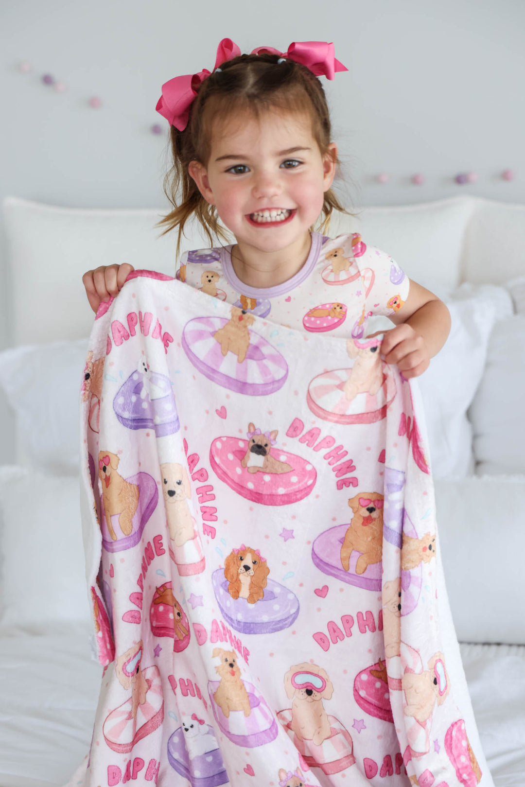 personalized pink dog print kids blanket for babies